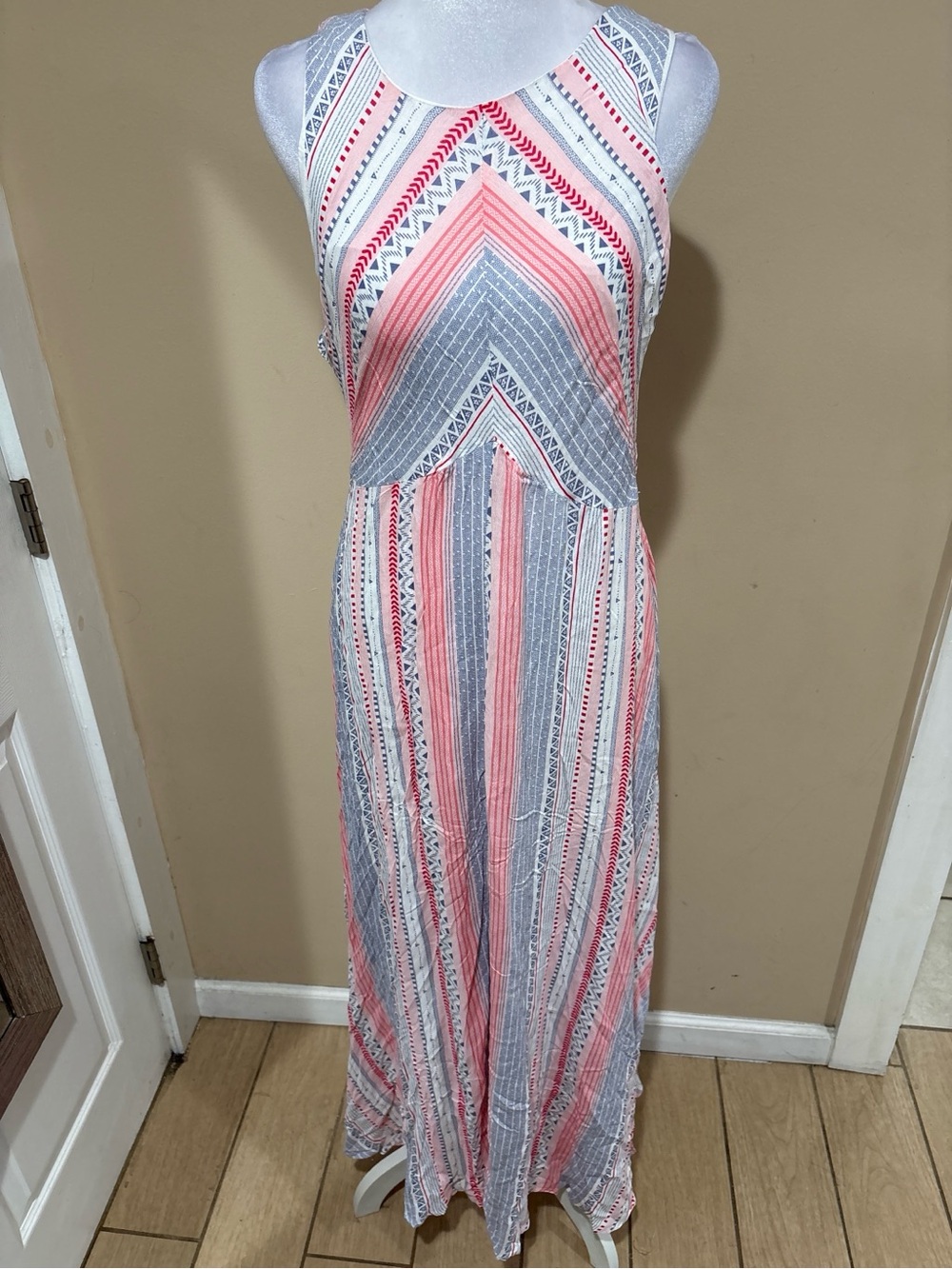 Hayden Pink and Gray Sleeveless Chevron & Stripe Maxi Dress